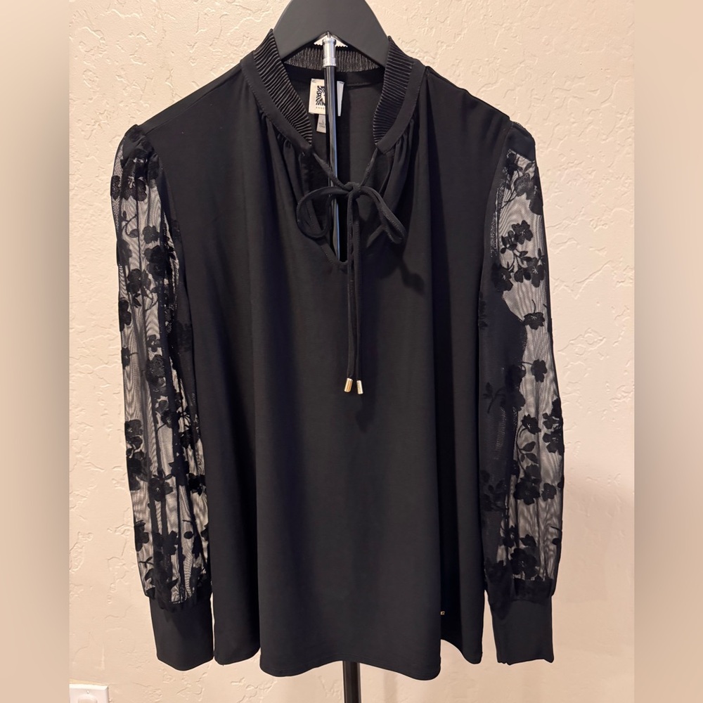Women’s Black Lace-Sleeve Blouse